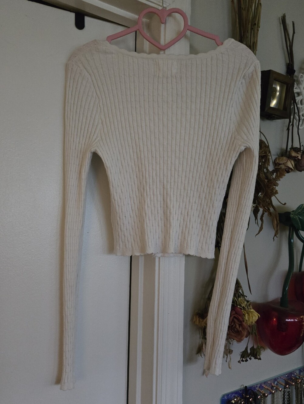Willow & Wind Ribbed Knit Long Sleeve Scoop Neck White Cardigan Sweater Md - Picture 7 of 7